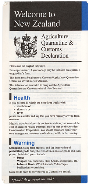 New Zealand Customs Declaration Form
