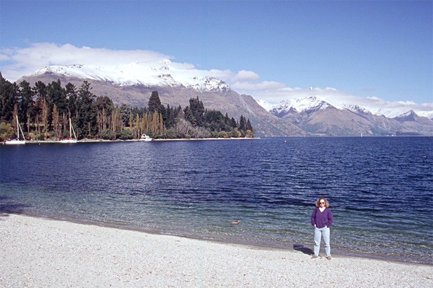 Laura on the shore of Queenstown Bay
